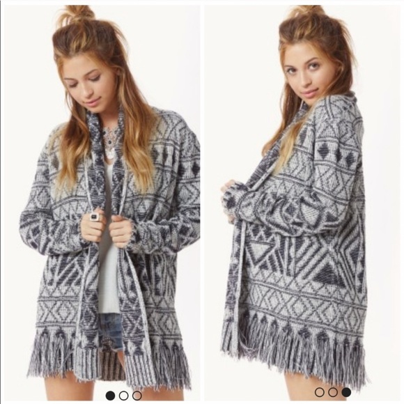 BB Dakota Sweaters - BB Dakota Mandala Aztec Fringe Knit Cardigan Small